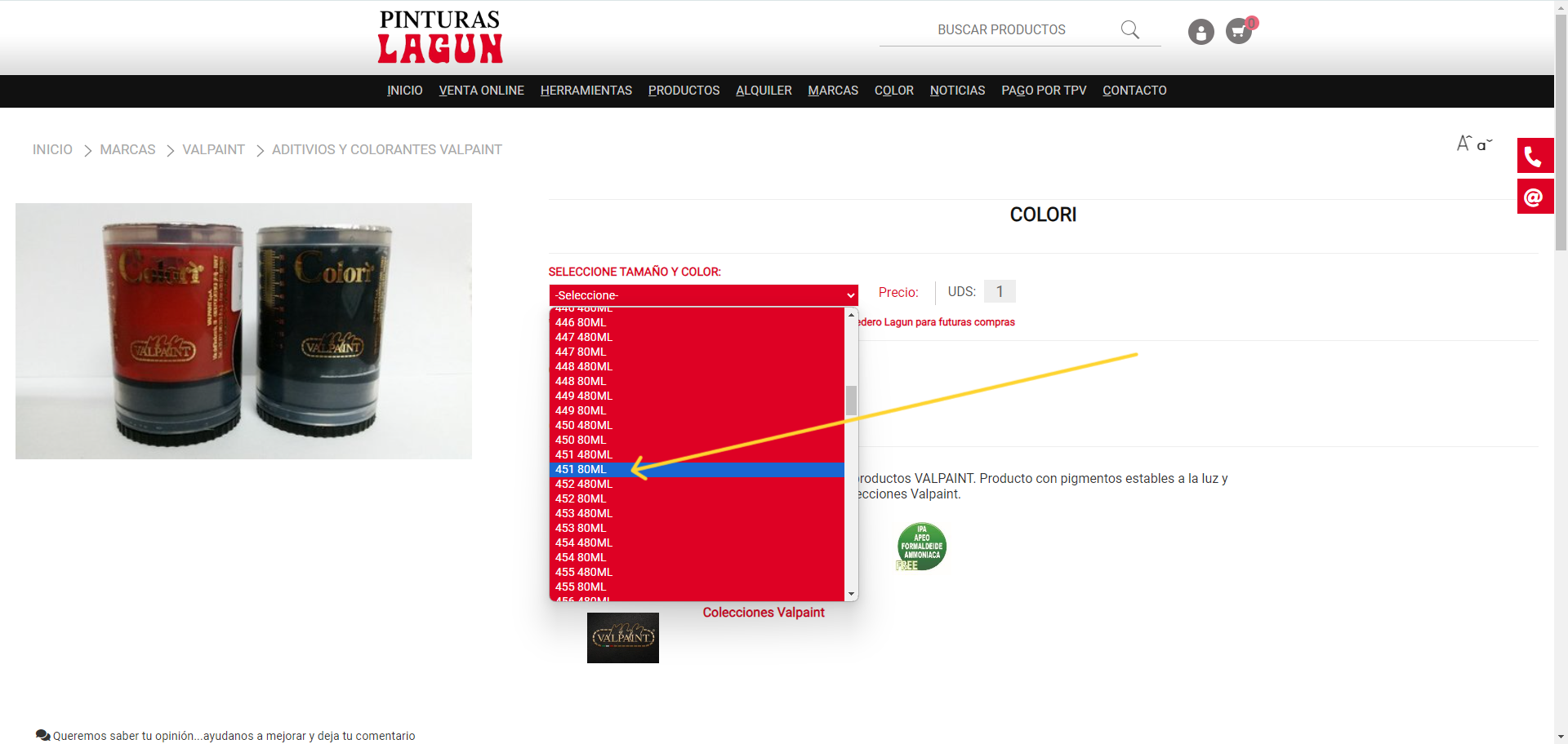 Seleccionar codigo Color&iacute;